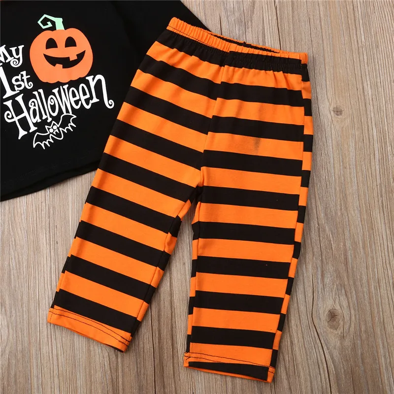 Одежда для малышей на Хэллоуин от 0 до 18 месяцев комплект одежды для новорожденных мальчиков и девочек, топ с длинными рукавами и капюшоном, длинные штаны милые вечерние костюмы для клуба