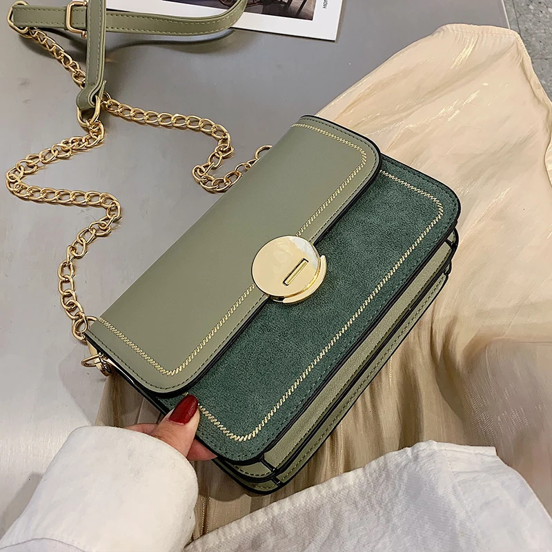 

Suede Leather Contrast Color Crossbody Bags for Women 2019 Small Fall Chain Messenger Shoulder Bag Lady Handbags and Purses