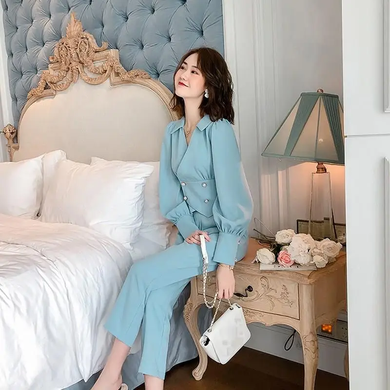 

Autumn Jacket Straight Pants Two Piece Slim Set Casual Women Coat And Pants Business Outfits Office Suit