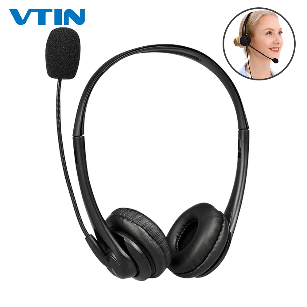 VTIN USB Wired Headphone On ear Headset with Rotation Noise Canceling Mic Long Cord In line Control for PC Windows Skype Laptop