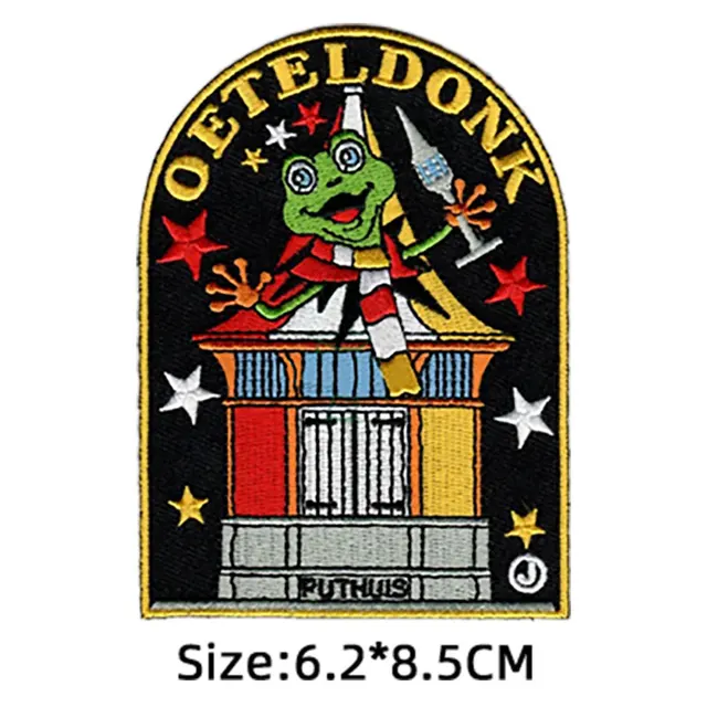 2021 Oeteldonk Emblem Frog Carnival for Netherland Emblems Full Embroidered Iron on Embroidery Patches for Clothing Applique F PE3348CT