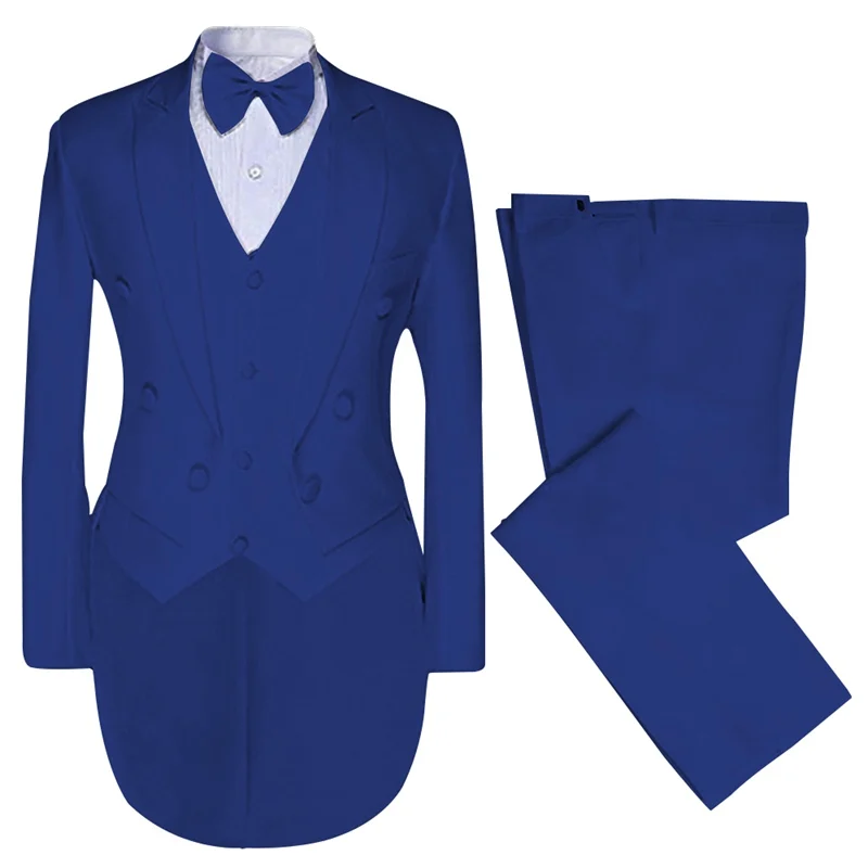 dark royal blue Белый свадебный смокинг для жениха, 3 предмета, очаровательный деловой мужской костюм, волшебный винтажный смокинг для джентльмена(Блейзер+ брюки+ жилет+ галстук-бабочка - Цвет: dark royal blue