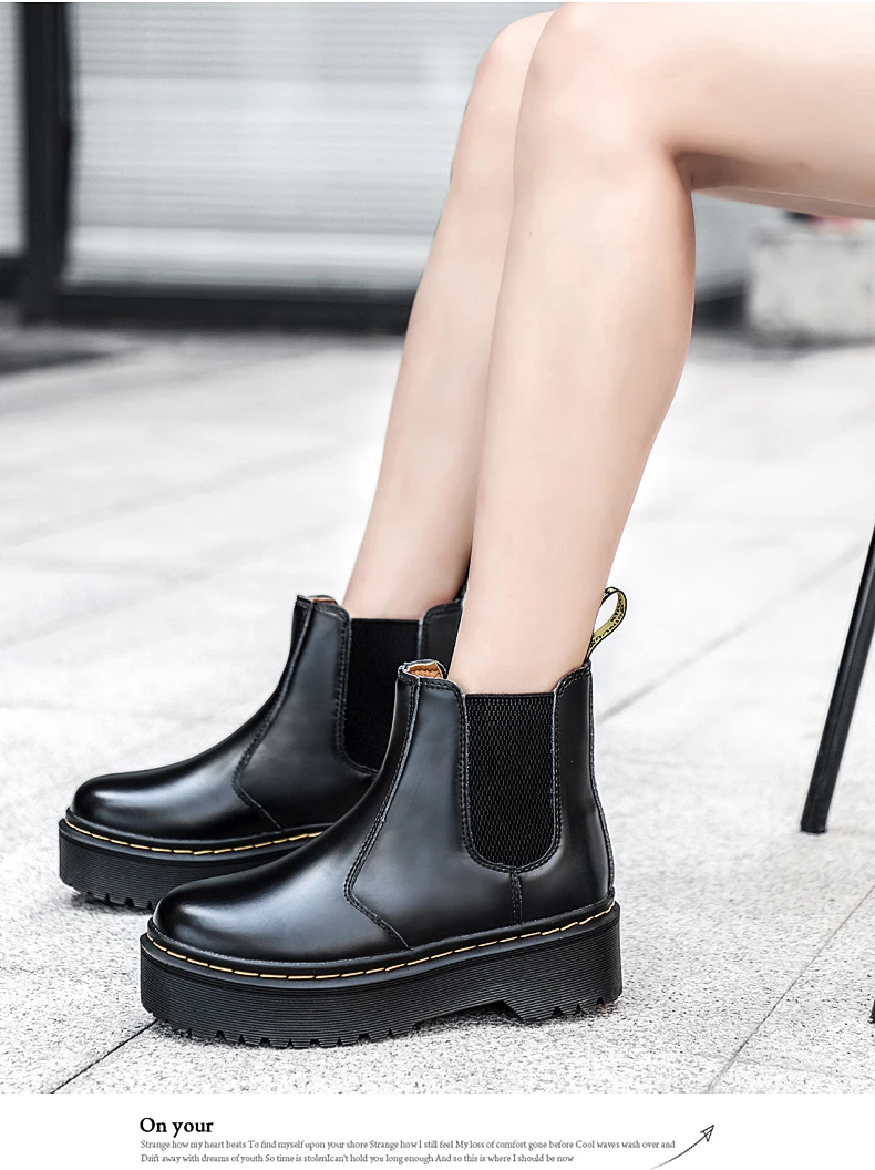 Martens Chelsea Boots Women Shoes New Black Leather Ankle Boots Women Punk Shoes Thick Bottom Platform Motorcycle Boots De Mujer Martens Chelsea Boots Women Shoes New Black Leather Ankle Boots Women Punk Shoes Thick Bottom Platform Motorcycle Boots De Mujer