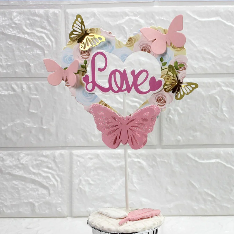 Decoration De Gateau De Mariage Papier Joyeux Anniversaire Ailes De Ciel Etoile Papillon Rose Pour Fete D Anniversaire Decoration De Gateau Aliexpress