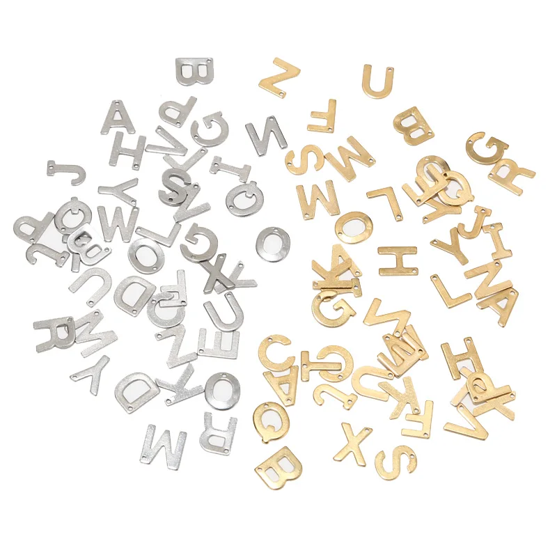 Alphabet Charm Pendants Bracelet Necklace Crafts-Making Letter Gold Stainless-Steel Random