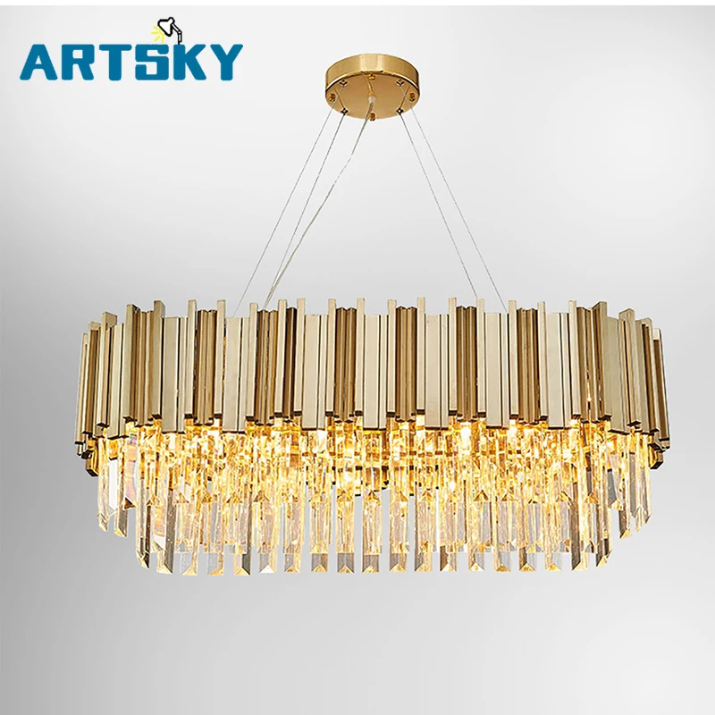 

Dining Room Modern Crystal Chandelier Luxury Oval Hanging Light Fixtures Dining Room Suspension LED Lustres De Cristal