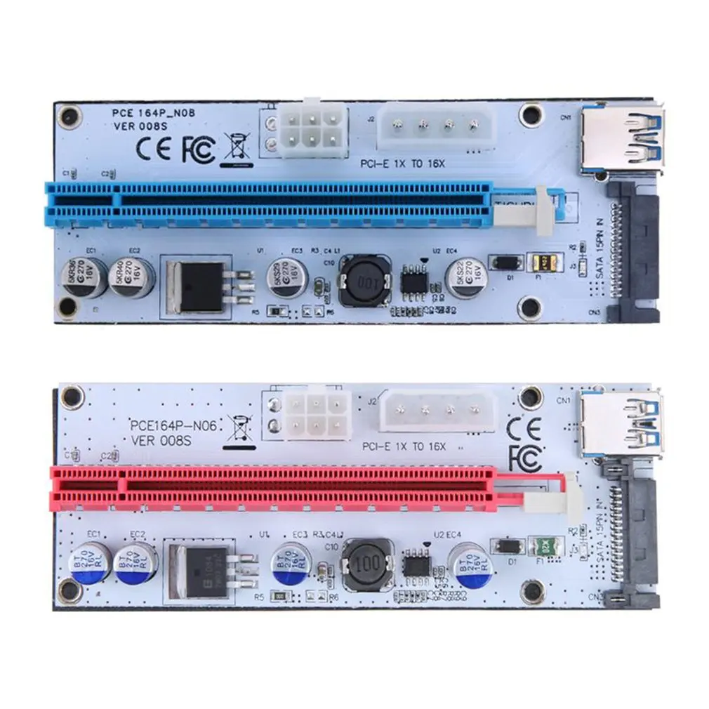 VER008S PCI-E Riser Card PCI-E 1x до 16x с 4pin 6pin Sata три порта питания+ USB расширенный кабель для Bitcoin Miner