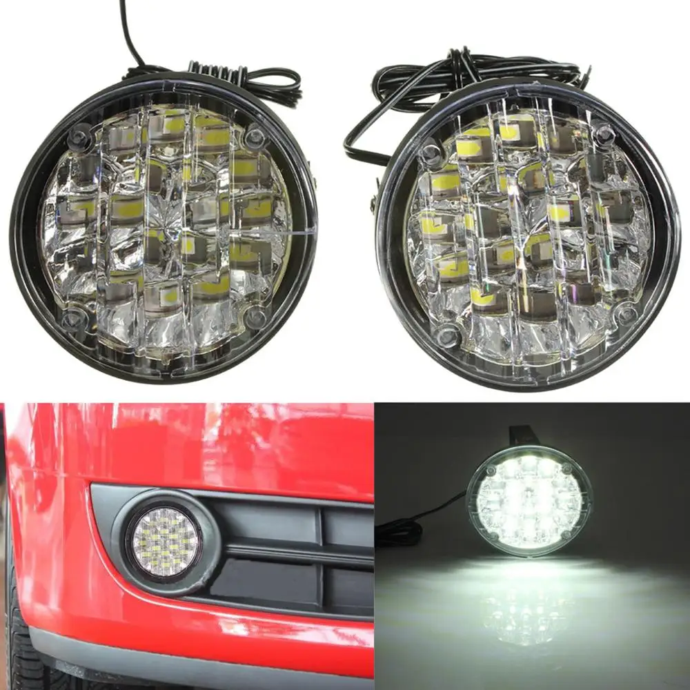 2x Daytime 9 LED Round Driving Running Light DRL Car Fog Lamp Head Light White J
