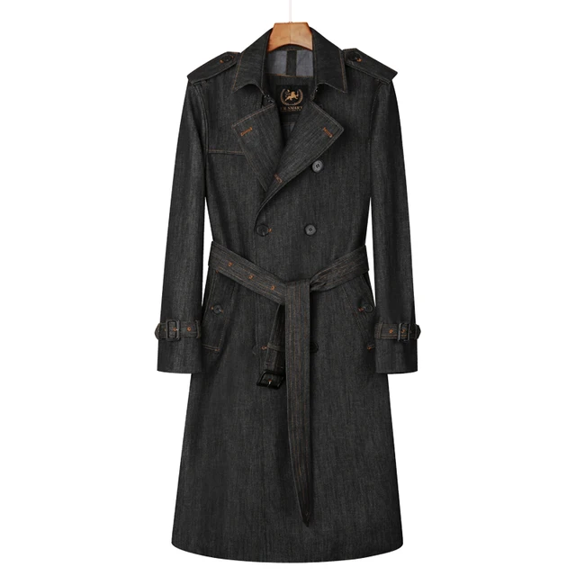 Long denim windbreaker men's over the 