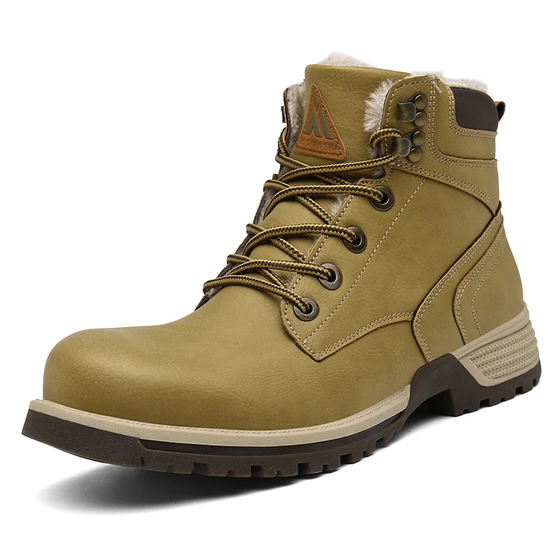 Кожаная мужская обувь; зимние ботинки «милитари»; уличные зимние ботинки; мужские теплые кроссовки; армейские ботинки; защитная обувь из плюша; botas hombre - Color: Yellow