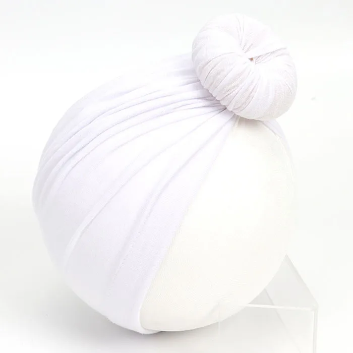Nishine новорожденных шапки с узлом в виде шарика, Смешанный хлопок нейлон тюрбан для девочек эластичные Beanie Hat Baby Детские аксессуары для волос - Цвет: white