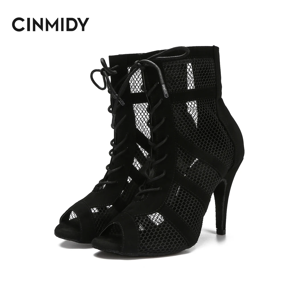 CINMIDY Fashion Dance Boots Women's High Top Latin Dance Shoes Jazz Tango Ballroom Pole Boots Cuban Heel Breathable Party Shoes dance shoes