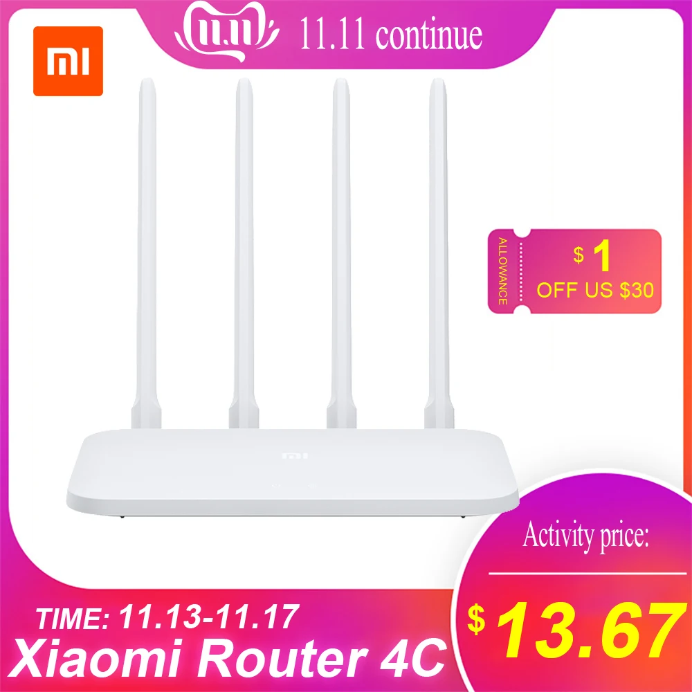 Prix Xiao mi WIFI routeur 4C Roteador APP contrôle 64 RAM 802.11 b g n 2.4G 300Mbps routeur 4 antennes routeur Wifi répéteur pour la maison