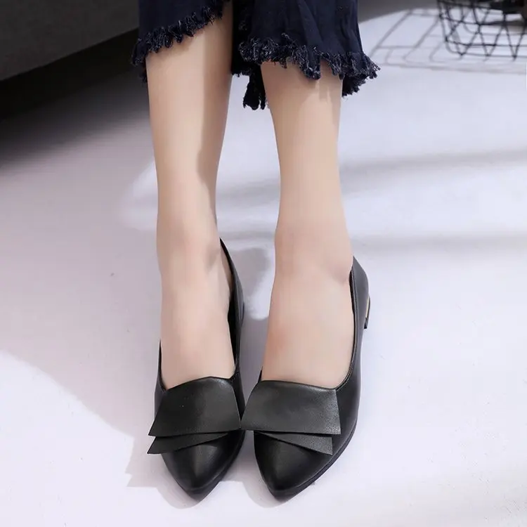 

2019 Spring New Style Korean-style Simple Shallow Mouth Pointed Chunky-Heel Low Heel Casual Solid Color Single Shoes Loafers Fai
