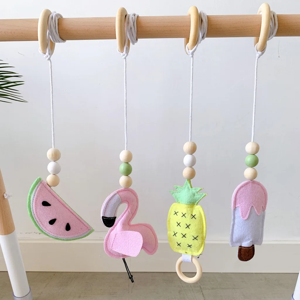Baby Play Gym Frame Wooden Beech Activity Gym Frame Stroller Hanging Pendants Toys Teether Ring Nursing Rattle Toys Room Decor