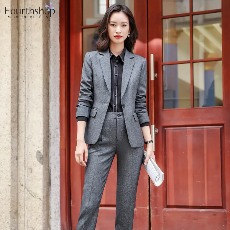 Conjunto elegante de dos piezas para mujer, traje de oficina y chaqueta y pantalón, invierno, 2022 - AliExpress