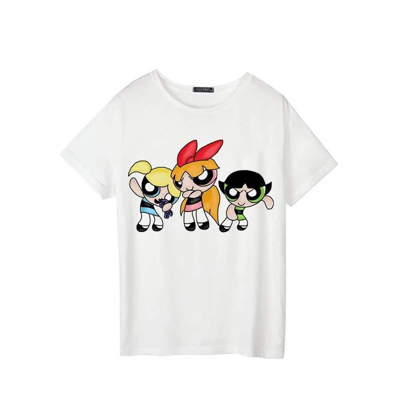 Powerpuff/Летняя футболка для девочек новые модные футболки с короткими рукавами