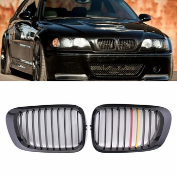 

Pair Auto Front Gloss Black M-color/Chrome Grill Kidney Grilles For BMW E46 3 Series 2 Door for Coupe Glossy 1998 1999 2000 2001