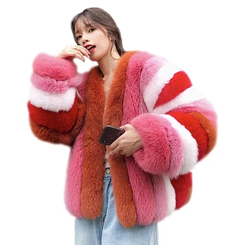 

Natural Real Fox Fur Coat Women Genuine Fur Outerwear Winter Warm Jacket Real Fox Fur 2019 Lady Casual Rainbow Colorful Fur Coat