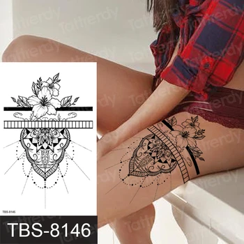 

mandala temporary tattoo stickers stocking legging tattoo sticker sexy thigh black henna lace tatoo jewelry rose lotus flower