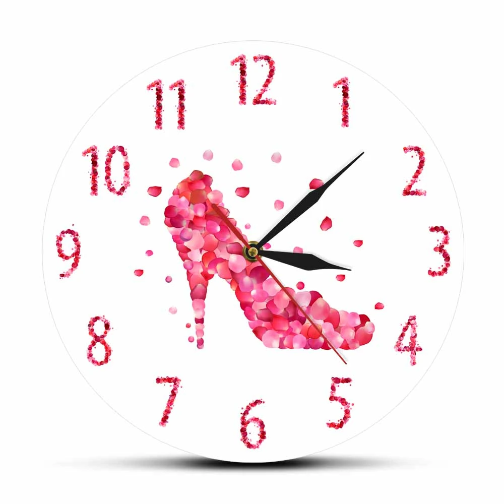 Pink Rose Petal Style High Heels Shoe Silent Wall Clock Pink Fashion Wall Art Woman Bedroom Girly Home Decor Hanging Wall Watch Wall Clocks Aliexpress