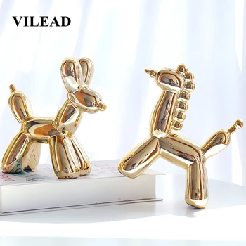 

VILEAD 20cm Ceramic Electroplating Steam Ball Dog Horse Figurines Animals Ornaments Living Room Porch Decorations Simple Metal