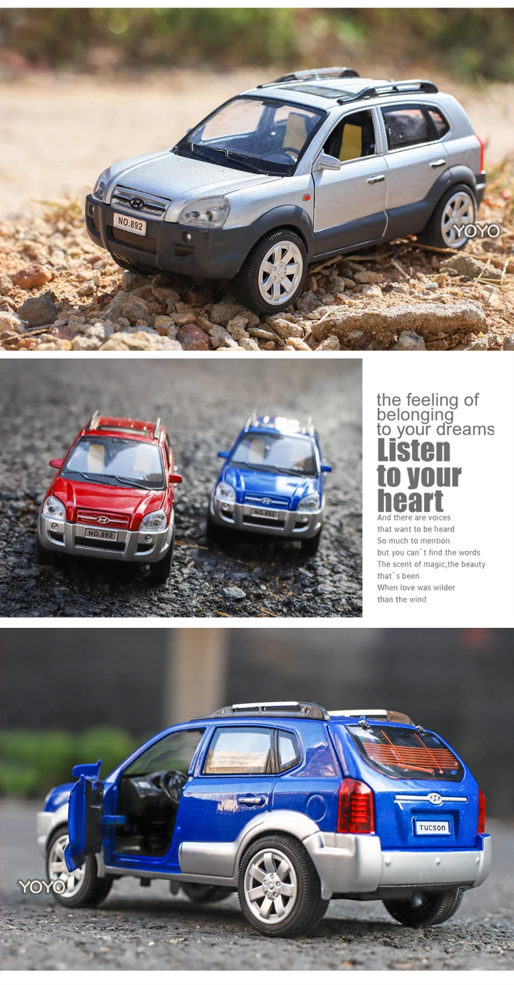 1:24, высокая симуляция, Пекин, hyundai Tucson, внедорожная модель автомобиля, оригинальное моделирование, металлические украшения, вытяжной автомобиль, детские игрушки