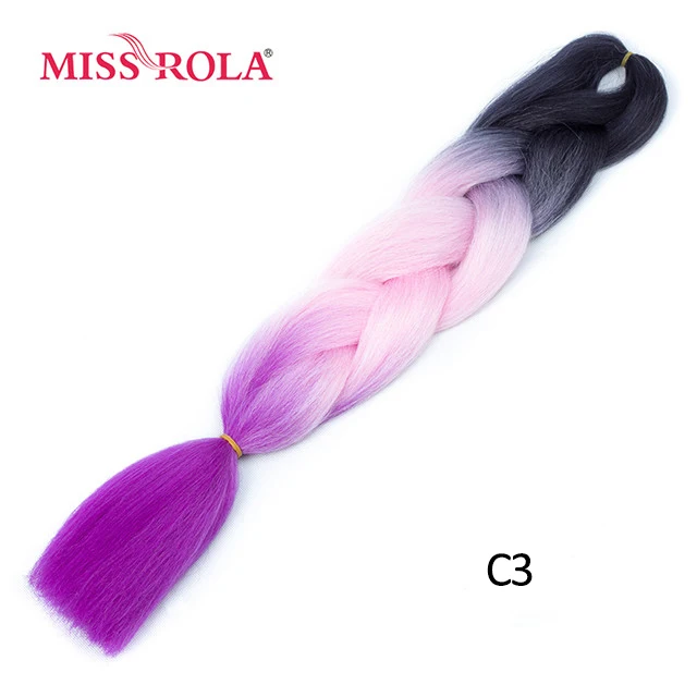 Miss Rola Synthetic Support Wholesale 100g 24 Inch Jumbo BraidsPink Green Yellow High Temperature Fiber Ombre Hair Extensions C3