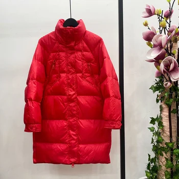 

New 2020 Women Warm Down Coat White Duck Down Jacket Female Zipper Long Loose Down Parkas Thick Snow Outwear