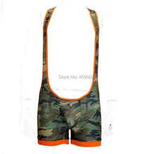 Мужские комбинезоны, бандаж с камуфляжным принтом, с выпуклой сумкой, нижнее белье, слинг на спине, костюм для борьбы, комбинезон, обтягивающее трико