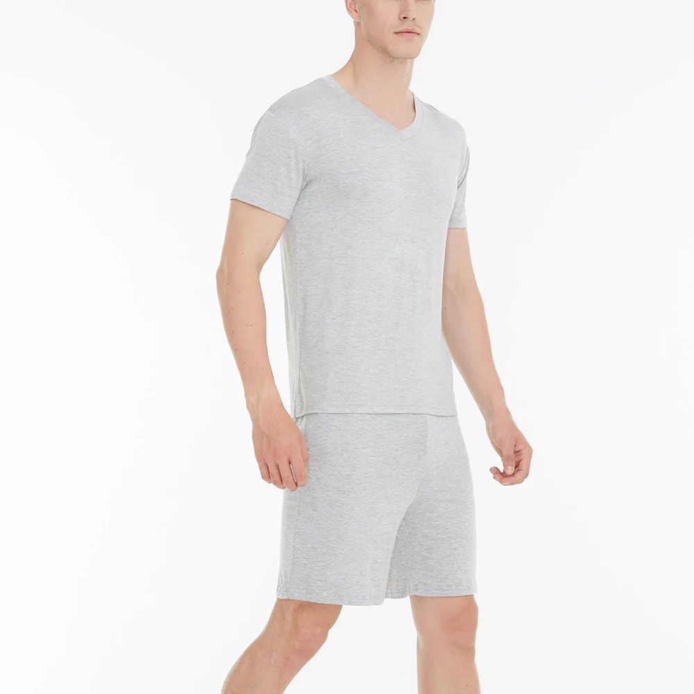 Lu's Chic Men's Short Sleeves Pajama Set Tops Shorts Summer Loungewear Modal Soft Sleep PJ Set Solid Cotton 2 Pieces Nightwear