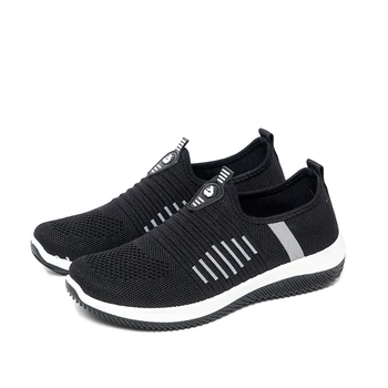 

Women's Spring Knitting Flats Sneakers Woman Slip On Ladies Breathable Platform Casual Comfortable Female Shoes New 2020