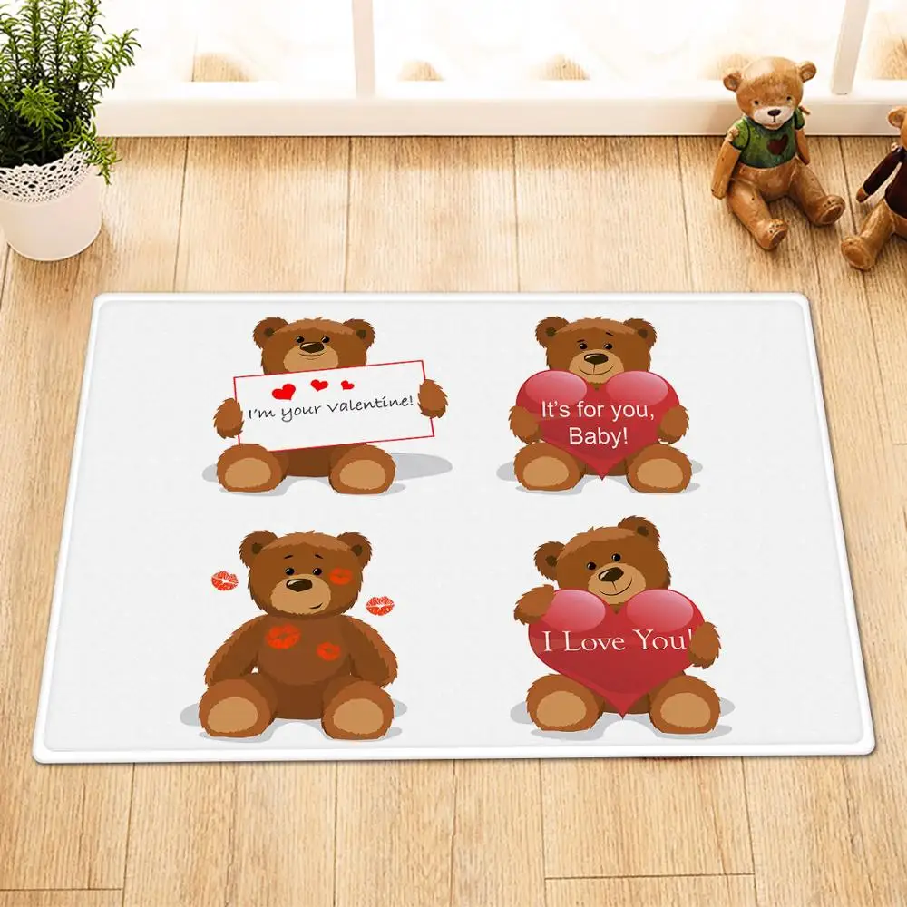 Only Mat-60X40CM День Святого Валентина занавеска для душа с крючками любовь плюшевый медведь ванная комната шторы набор домашний Декор подарок Водонепроницаемый полиэстер ткань - Цвет: Only Mat-60X40CM