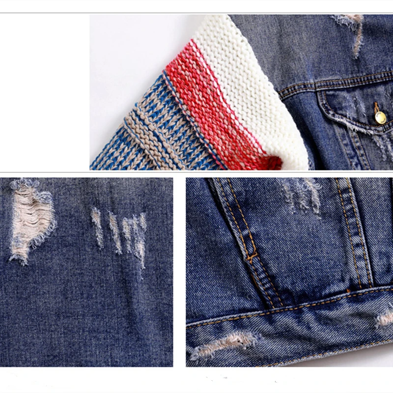 Autumn New Harajuku Denim Lapel Jacket Women Long Sleeve Knitting Stitching Tassel Black Denim Jackets Female Casual Streetwear