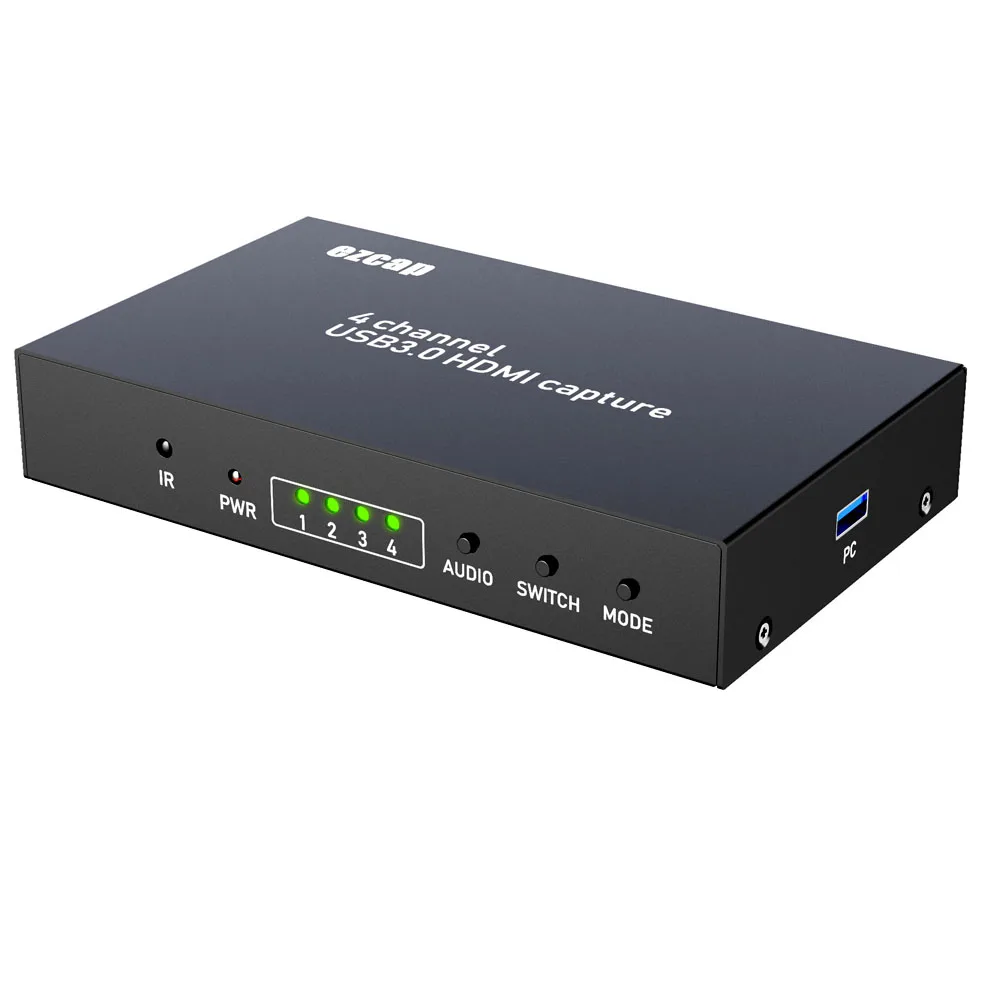 4 채널 USB3.0 비디오 캡처 HDMI 입력 1080P60fps, 4 채널 실시간 기록, Windows MAC linux용 UVC 표준, 안드로이드 스트리밍