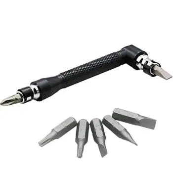 

1pc Universal Head L-type 1/4 Hex Screwdriver Bit Adjustable Double Head Handle Black 6.35 Wrench Tool With Ratchet Sleeve Hook