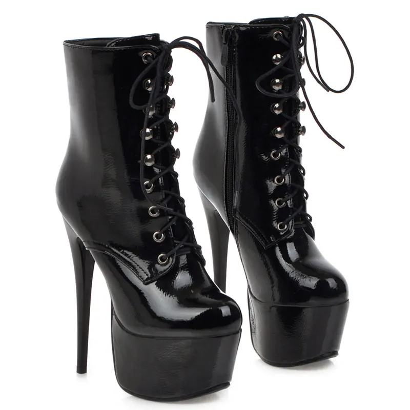 Lsewilly/пикантные женские ботильоны для ночного клуба на очень высоком каблуке-шпильке со шнуровкой на молнии; обувь для вечеринок из лакированной кожи