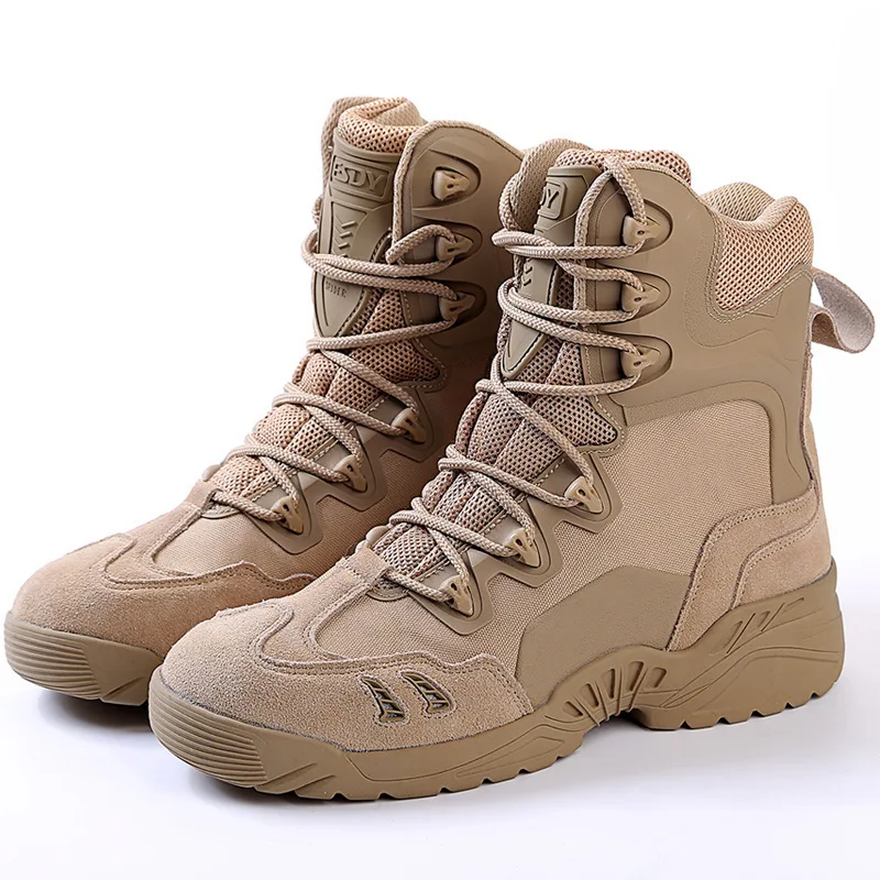 

Leather Wearproof Breathable Mens Desert High Shoes Outdoor Climbing Hunting Hiking Training Military Combat Tactical Boots Army