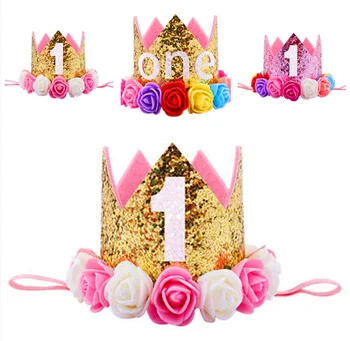 

New Newborn Toddler Baby Girl Boys Baby 1st Birthday Party Crown Headbands Flower Princess Crown Headband Gift Baby Photo Props
