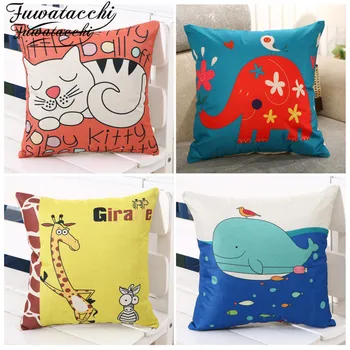 

Fuwatacchi Linen Cartoon Giraffe Pillow Case Elephant Animals Photo Cushion Cover for Home Sofa Decorative Throw Pillow Covers