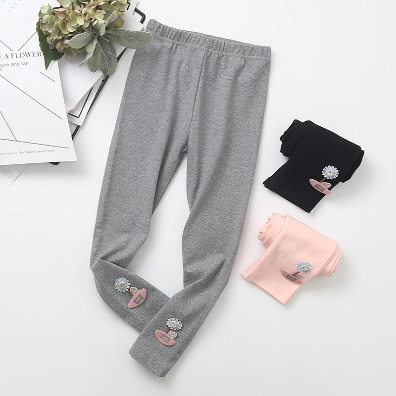 Big Boy CHILDREN'S Leggings Autumn Girls Korean-style Flower Decoration Candy-Colored Fashion-Style Outer Wear Trousers