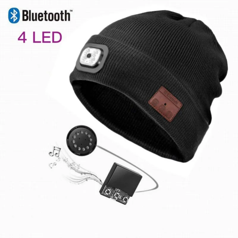 Wireless Bluetooth Earphone Cap Beanie Knitted Plus Velvet Winter Hat With LED Headset Mic Headphone Music Sport Smart Caps