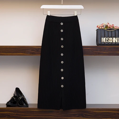 Fp3525 новая на осень-зиму Женская мода повседневная сексуальная юбка kawaii Большие размеры юбка большой Большие размеры вязаная, шерстяная, тёплая в стиле Харадзюку - Цвет: Черный