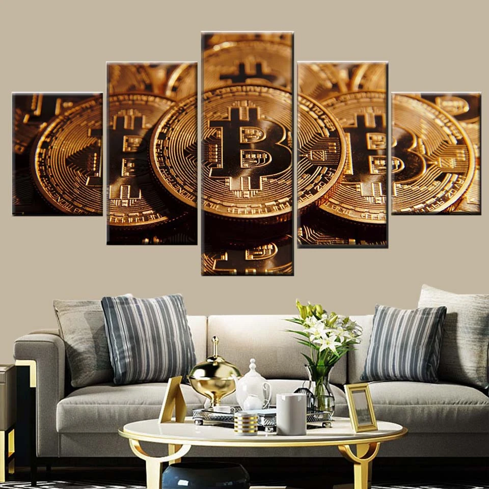 5 Pieces Bitcoin Money Canvas Wall Art Crypto Coin Money Poster Decoration New