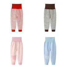 Штаны для маленьких мальчиков с высокой талией; хлопковые леггинсы для маленьких девочек; детские штаны в полоску; брюки для малышей; осенняя одежда для детей