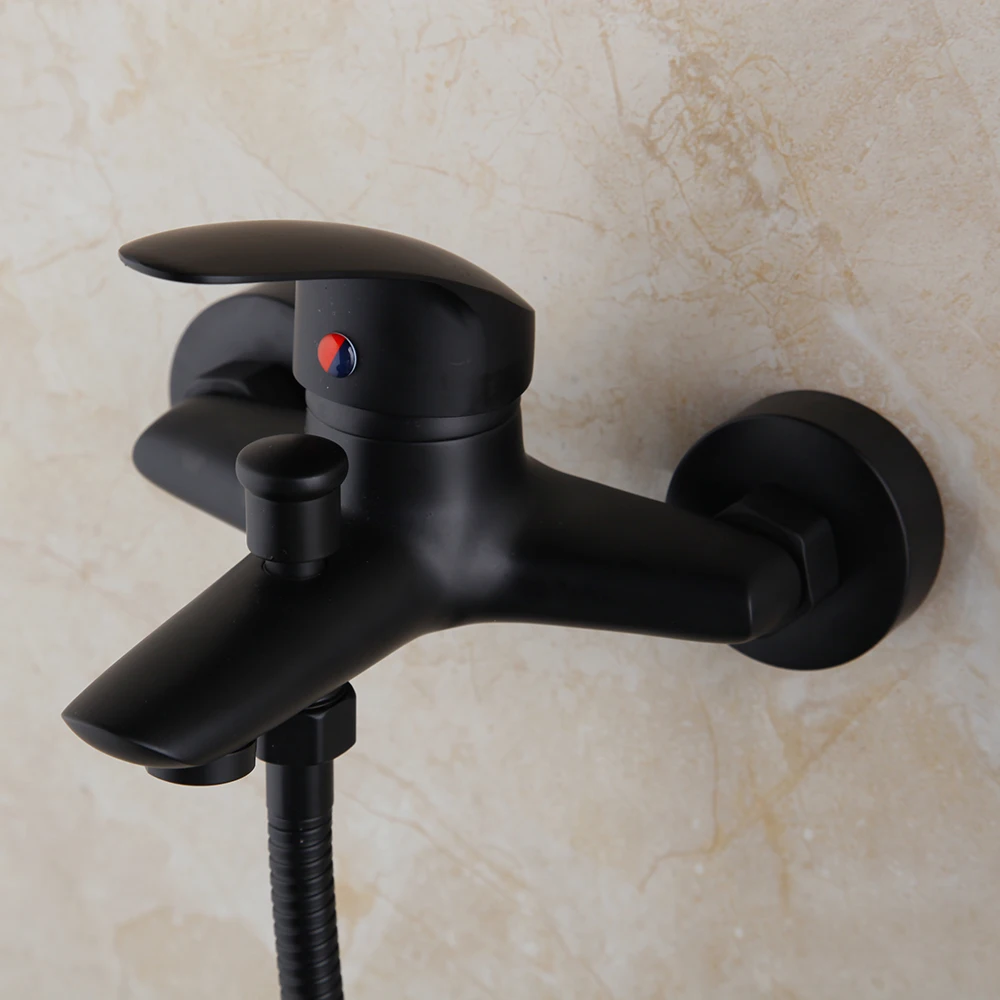 Torayvino Bathroom Bathtub Shower Faucet Set Black Wall Mount Rainfall Shower Head 2 Functions 1 Handle Faucets Mixer Tap bathroom shower faucet set bathroom faucet