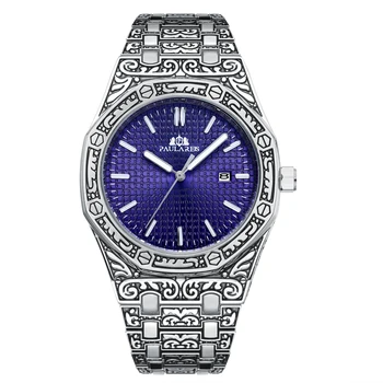 

Luxury Carved Antique Vintage Luminous Rose Gold Yellow Gold Silver 2 Tones Fashion Blue Classic Quartz Men watch