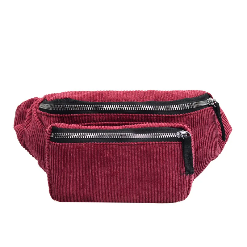 Вельветовая поясная сумка, дизайнерская нагрудная сумка на молнии, Спортивная холщовая поясная сумка для девочек, поясная сумка, модная поясная сумка для телефона для женщин - Цвет: Бургундия