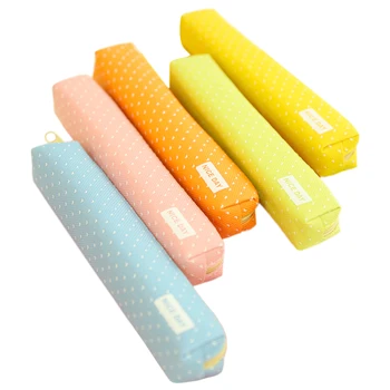 

1 PC Cute Candy Color Pencil Case Kawaii Dot Canvas Pen Bag Stationery Pouch For Girls Gift Office School Supplies Escolar