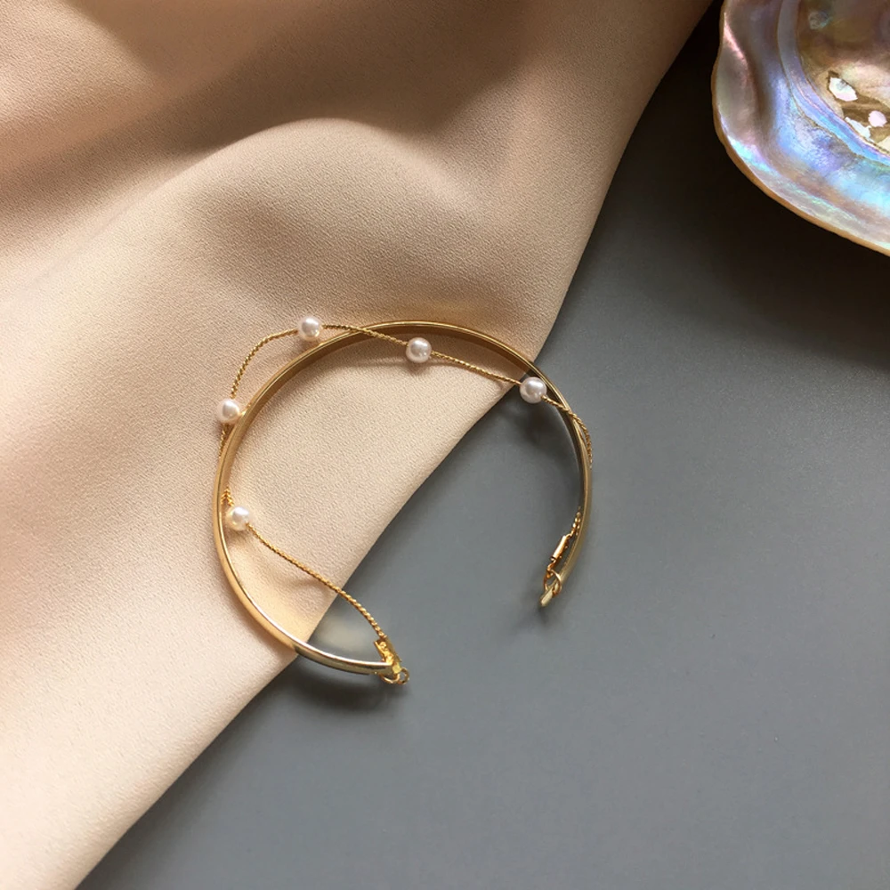 Perhiasan Trendi Gelang Manset Logam Gelang Rantai Mutiara Gelang Simulasi Bulat Terbuka untuk Hadiah Wanita|Charm Gelang| - AliExpress